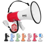 Pyle PMPRA514WHI, Lightweight And Portable Bullhorn Megaphone, Aux (3.5mm) Input for MP3/Music, Automatic Siren, 50-Watt, Mic/Talk (White & Red) Unisex-Adult, Bianco & Roso, One Size
