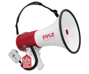 Pyle Megafono Portatile 50 Watt con Sirena, Volume Regolabile e Raggio 1100 Metri, Megafono per Eventi, Sport e Annunci Pubblici