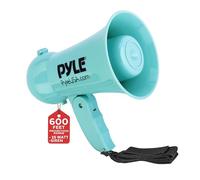 PYLE Megafono portatile a batteria con sirena e microfono, controllo del volume regolabile per parlare, musica e sveglia (turchese)