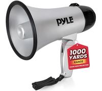 Pyle Megafono Portatile con Sirena, Megafono Speaker a Batteria da 20 Watt, Microfono, 2 Modalità, Audio PA e Manico Pieghevole per Uso Sportivo e Forze dell’Ordine, Argento