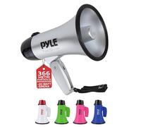 Pyle Megafono Portatile con Sirena, Megafono Speaker a Batteria da 20 Watt, Microfono, 2 modalità, Audio PA e Manico Pieghevole per Uso Sportivo e Forze dell’Ordine, Argento