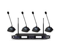 Pyle Microfono Wireless, Microfono da Tavolo UHF 4 Canali Rack Mount | Portata 90 metri | 4 Microfoni a Collo d'Oca | Frequenze Selezionabili | Ideale per Conferenze e Discorsi