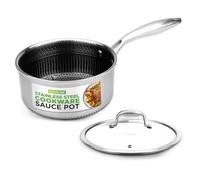 NutriChef Casseruola Acciaio Inox 1,9 Litri con Coperchio in Vetro, Antiaderente Nido d’Ape, Pentola Induzione Resistente ai Graffi, Facile da Pulire