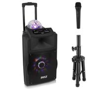 Pyle Partybox, altoparlante Bluetooth grande, 700 W, con batterie ricaricabili e set microfono, portatile, per karaoke, con LED colorati, sistema PA con USB, SD, FM, BT, AUX, maniglia e ruote