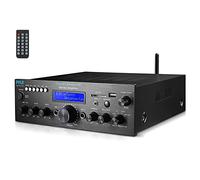 Pyle PDA612BU.5 - Amplificatore stereo compatto con Bluetooth, picco di 200 Watt, ricevitore amplificatore di potenza da tavolo, ingresso semplice per microfono karaoke con eco, radio FM, lettore