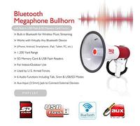 PYLE PMP52BT MEGAFONO PROFESSIONALE BIANCO E ROSSO DA 50 WATT MAX CON FUNZIONE DI SIRENA AMERICANA UDIBILE FINO A 1100 METRI CON INGRESSO USB SD CARD JACK 3,5 MM AUX BLUETOOTH INTEGRATO