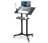Pyle Podio per Conferenze, Leggio in Piedi, Leggio per Libri, Altezza Regolabile 102,9 cm a 125,2 cm, Scrivania per Discorsi Pubblici, Ruote con Freno e Luce LED, per Scuola, Chiesa, Aula e Ufficio