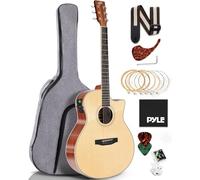 Pyle Premium Chitarra Acustica Elettrica, Top in Abete e Fasce in Mogano con Spalla Mancante Dreadnought a Grandezza Naturale, Corde in Acciaio, Custodia Morbida Aggiornata, EQ a 4 Bande, Accordatore