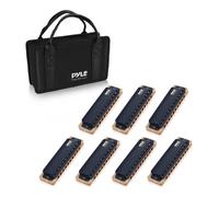 Pyle Professional Brass Metal Covered 10 Hole 7 Piece Diatonic Harmonica Kit - Blues Harp Set Includes Storage Case and Polishing Cloth - Key of C -Gr