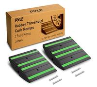 Pyle Rampa Auto in Gomma 30x40x6,6 cm, Antiscivolo Pesante con Viti di Montaggio e Strisce Riflettenti Verdi, Rampe per Auto e Marciapiedi