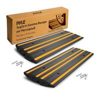 Pyle Rampa Auto in Gomma, Set di 2 Rampe per Auto Antiscivolo Impermeabili con Strisce Riflettenti Gialle per Garage e Vialetti