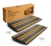 Pyle Rampa Auto in Gomma, Set di 2 Rampe per Auto Antiscivolo Impermeabili con Strisce Riflettenti Gialle per Garage e Vialetti