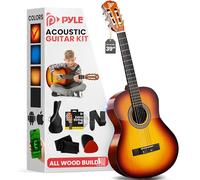 Pyle Set di Chitarra Acustica per Principianti, Strumento in Legno Massello, Dimensione Completa 4/4 per Adulti e Principianti, 39" Marrone Lucido