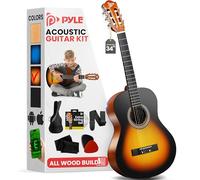 Pyle Set di Chitarra Acustica per Principianti, Strumento in Legno Massello, Dimensione Junior 1/2 per Bambini e Adulti, 34" Sunburst Teardrop Mat