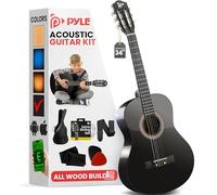 Pyle Set di Chitarra Acustica per Principianti, Strumento in Legno Massello, Dimensione Junior 1/2 per Bambini e Adulti, 34" Nero Opaco