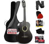 Pyle Set di Chitarra Acustica per Principianti, Strumento in Legno Massello, Dimensione Junior 1/2 per Bambini e Adulti, 34" Nero Opaco