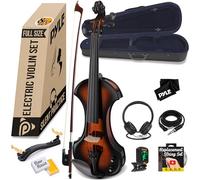Pyle Set di Violino Elettrico Dimensione Completa 4/4, Violino Silent in Legno Massello con Custodia Rigida, Set di Corde Extra, Archetto e Accessori in Ebano per Studenti, Principianti e Avanzati