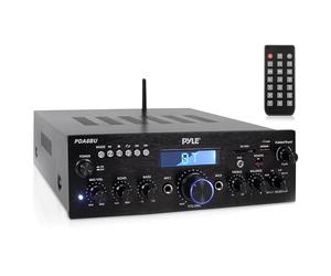 Pyle Sistema Amplificatore Audio Bluetooth, 200 Watt Potenza di Picco, Dual Channel, Audio Stereo, USB, SD, AUX, Ingresso MIC con Effetto Eco, Radio, Display LCD, Ingressi RCA