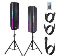 Pyle Sistema di Altoparlanti Bluetooth Portatile, 3 Vie, Altoparlante Bluetooth Attivo e Passivo, Sistema PA Portatile con Ingresso Microfono, Luci per Feste, Treppiedi, Radio FM, Telecomando, Nero