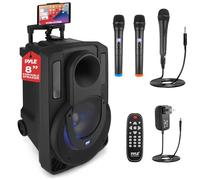 Pyle Sistema di altoparlanti PA portatile da 280 W, altoparlante PA e karaoke con due microfono wireless e 1 microfono cablato, streaming Bluetooth wireless, luci lampeggianti per feste, radio