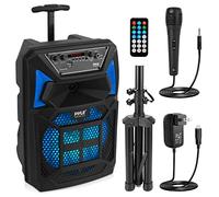Pyle Sistema PA Bluetooth Portatile - Altoparlante Bluetooth da 400W per Esterni, Sistema PA Portatile con Telecomando, Microfono, Ingresso Microfono, Luci da Festa, Lettore MP3/USB SD