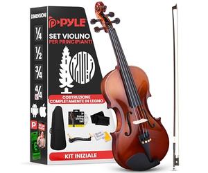 Pyle Violino Intero per Principianti, Kit Completo con Custodia da Viaggio, Archetto, Corde Extra, Accordatore Digitale, Supporto Spalla e Panno per Bambini e Adulti