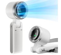 Pymoji Ventilatore portatile pieghevole, portatile, con forte vento, ricaricabile, 10000 mAh, mini ventilatore turbo, display digitale, 5 velocità regolabile, piccolo ventilatore tascabile personale,