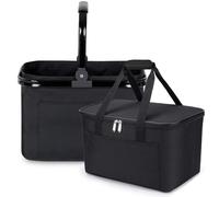 Pynhoklm Set per la spesa classico, 30 l, 2 pezzi, composto da cestino per la spesa e borsa termica, cestino per la spesa con manico in alluminio, pieghevole, con isolamento per lavoro e shopping