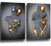PYNVDD Poster 3D per gli amanti della scultura in metallo,statuetta artistica su tela,romantico,astratto,poster e stampe moderne,decorazione per la casa,senza cornice (2 pezzi,40 x 60 cm,figura 1)