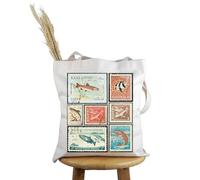 Pyoul, borsa a secchiello per amanti del lago, stile retrò, con stampa di pesci, idea regalo per gli amanti dei pesci, Stamp Pesci Tote, medium