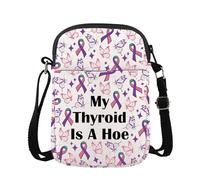 PYOUL Borsa a tracolla per sensibilizzazione alla tiroide con nastro rosa blu e scritta "My Thyroid Is a Hoe", regalo per guerrieri del cancro alla tiroide, La tiroide è una zappa Cb Eu