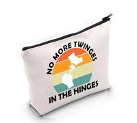 Pyoul, borsa per il trucco con scritta "No More Twinges in the Hinges" (lingua italiana non garantita), Nella borsa con cerniere