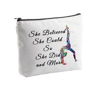 Pyoul, borsa per il trucco per ragazze e amanti della ginnastica, idea regalo motivazionale con scritta in inglese "She Believe She Could So She Did and Mor", Borsa Did e Mor