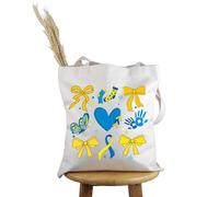 PYOUL Borsa tote per la consapevolezza della sindrome di Down Syndrome di Coquette Down, blu e giallo, regalo di supporto per la consapevolezza, Sindrome di Coquette Down T, medium