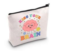 PYOUL - Trousse per cosmetici con scritta "Kiss Your Brain", idea regalo per insegnanti, insegnanti, biologia, insegnante, Your Brain Bag Eu