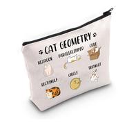 Pyoul, trousse per il trucco con motivo geometrico, per insegnanti, matematica, idea regalo per amanti dei gatti, Borsa geometrica gatto