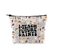 PYOUL - Trousse per il trucco, idea regalo cattolica con scritta "I teacher Future Saints", idea regalo per insegnanti cattolici, Borsa Future Saints