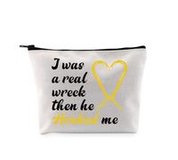 PYOUL - Trousse per trucchi, con scritta "I was a Real Wreck Then He Hooked Me", con scritta in inglese "I was a real wreck then he hooked", per trucchi, Borsa Real Relitto