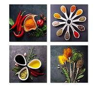 Pyradecor AH4090-3030 - 4 pezzi di spezie colorate e cucchiaio, stampe vintage su tela per la vita di Roma, decorazioni per la casa e la cucina