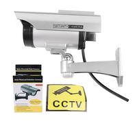Pyralxwight Fake Surveillance Camera Solar Powered with Flashing LED Light, Dummy Security Camera for Home Business Office, Simulated Monitor Includes Warning Sticker and Mounting Kit