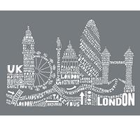 Pyramid International Citography (London-Grey) - Stampa su Tela 30 x 40 cm, Legno, Multicolore, 30 x 40 x 1.3 cm