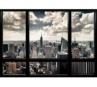 Pyramid International New York Window-Canvas Stampa 85 x 120 cm, Legno, Multicolore, 85 x 120 x 1.3 cm