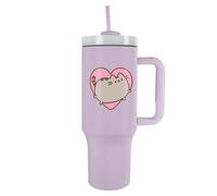 Pyramid International Pusheen Heart - Bicchiere da 1200 ml con cannuccia e coperchio, isolamento sottovuoto a doppia parete, mantiene il freddo fino a 11 ore, caldo fino a 7 ore, senza BPA