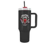 Pyramid International Stranger Things Hellfire Club, bicchiere da 1200 ml, con cannuccia e coperchio, isolamento sottovuoto a doppia parete, mantiene le bevande fredde fino a 11 ore, calde fino a 7