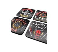 Pyramid International Stranger Things - Set di 4 sottobicchieri in sughero con scritta in lingua inglese "Stranger Things Design", prodotto ufficiale Stranger Things, marrone, 10 x 10 cm