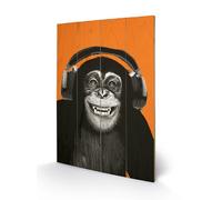 Pyramid International SW10639P - Immagine Stampata su Legno di Abete Rosso, Chimpanzee con Cuffie