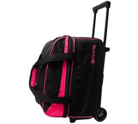 Pyramid Prime Double Roller 2 Ball Bowling Bag con ampio scomparto separato per scarpe da bowling (fino a US Mens Taglia 16) o accessori, maniglia di bloccaggio - si estende fino a 101,6 cm, nero/rosa