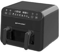 Pyramidea Friggitrice ad aria 12 litri con doppio cestello divisibile 2400 Watt con finestra di controllo AF1220B Nera spruzzino per olio incluso