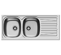 Pyramis Lavello 116x50 in Acciaio Inox lavandino 2 vasche Sinistra con gocciolatoio lavabo + PILETTA 3,5''