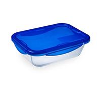 Pyrex 282PG00 Teglia Multiuso Rettangolare con Coperchio Ermetico , Trasparente e Blu, 25X19X6 cm, 1.7 L